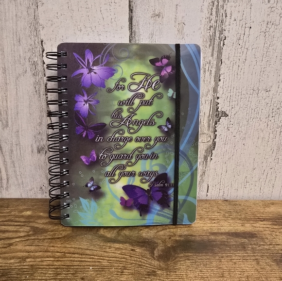 3/$15 Never Used Purple Butterfly Spiral Notebook Psalm 91:11 - Picture 1 of 8